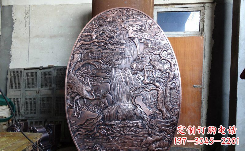 天津仙鹤松林瀑布古代园林景观铜浮雕