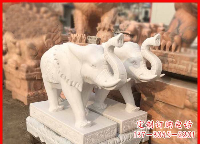 天津象鼻朝天的大象汉白玉招财石雕