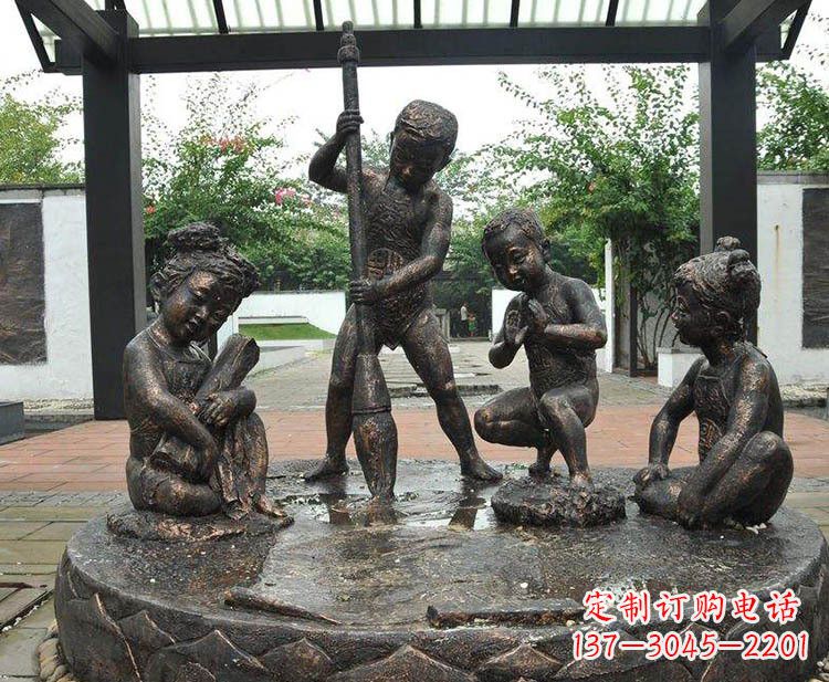天津小孩写大字铜雕小品