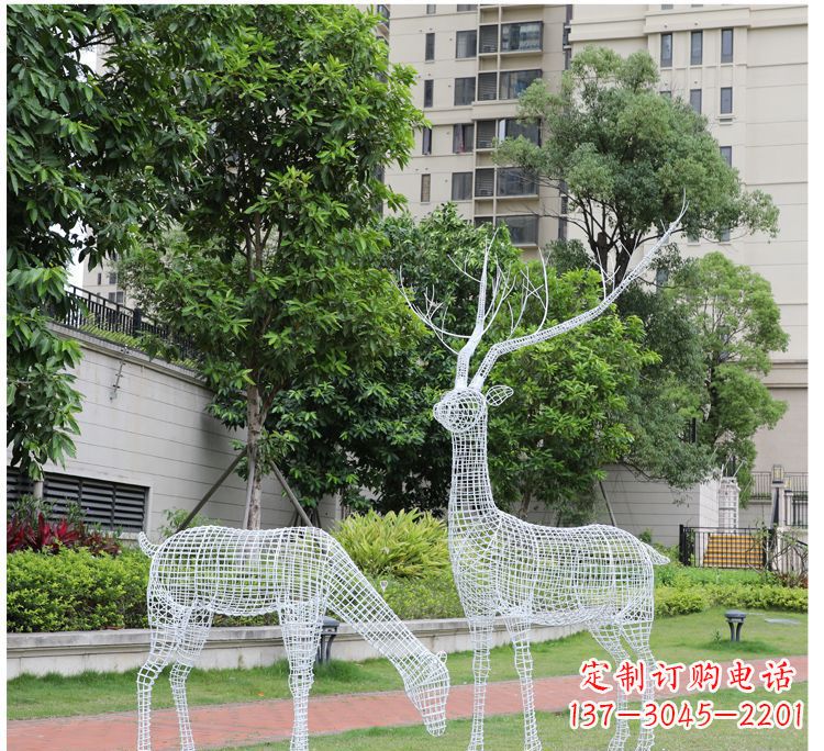 天津小区不锈钢镂空梅花鹿鹿雕塑