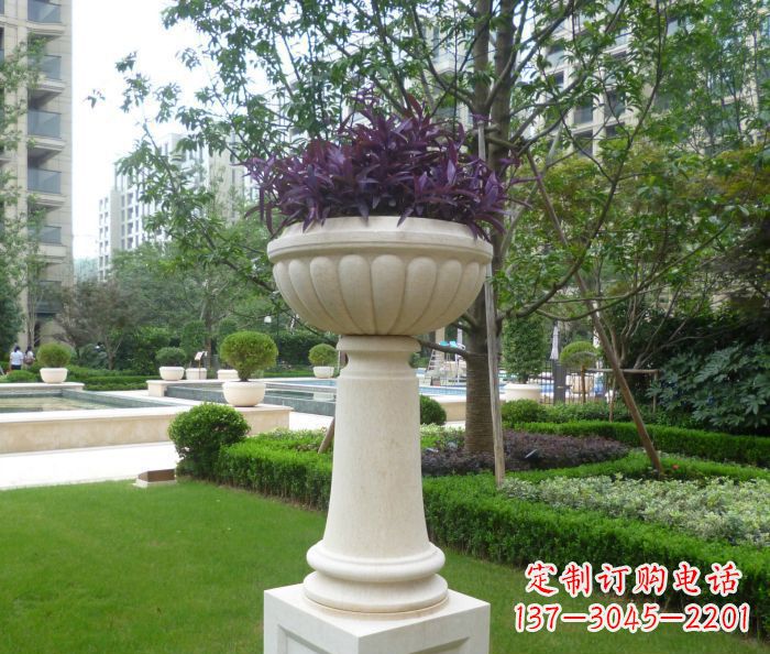 天津小区景观汉白玉花盆石雕 (2)