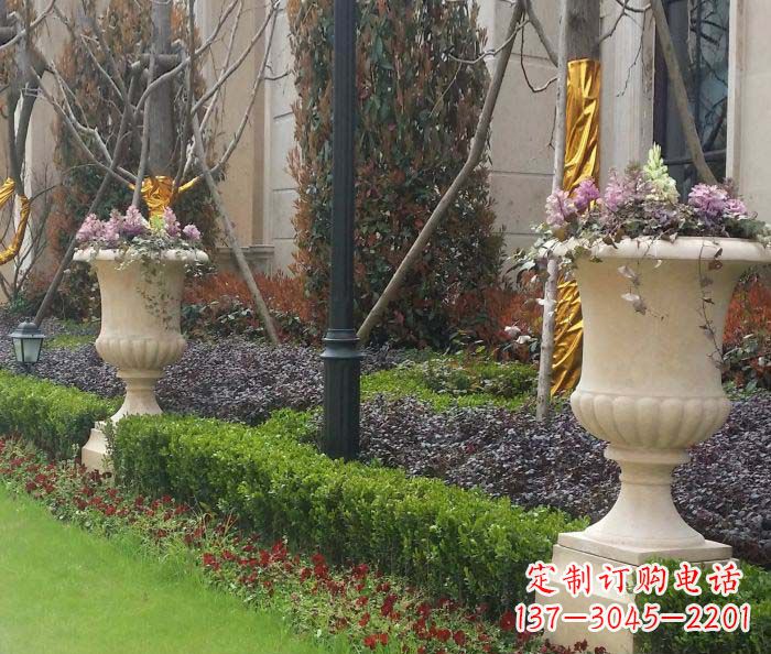 天津小区景观汉白玉花盆石雕