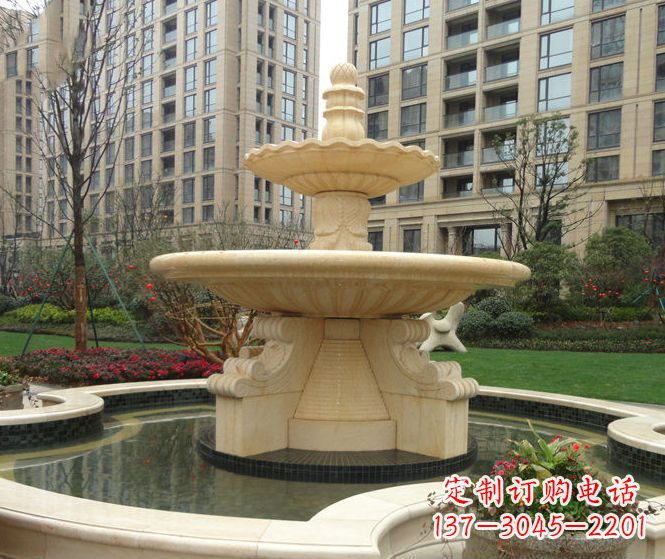 天津小区景观晚霞红多层喷泉石雕 (3)