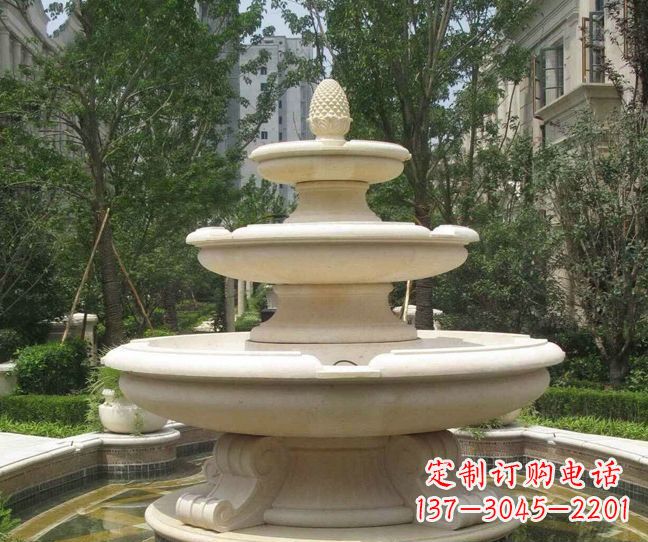 天津小区景观晚霞红多层喷泉石雕