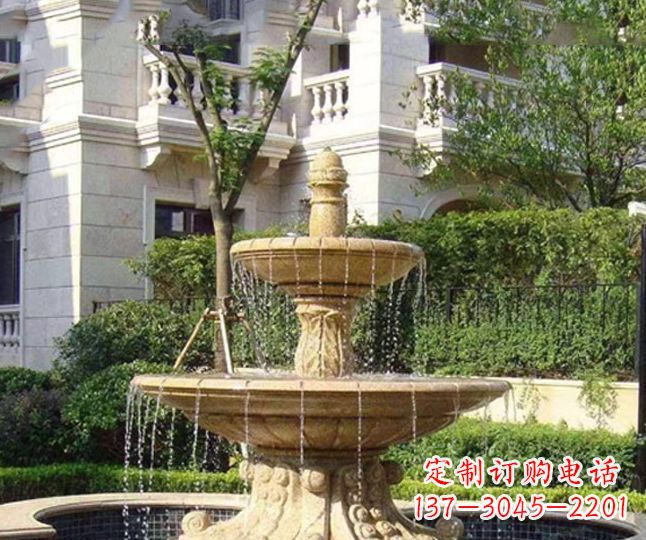 天津小区景观晚霞红多层喷泉石雕 (4)