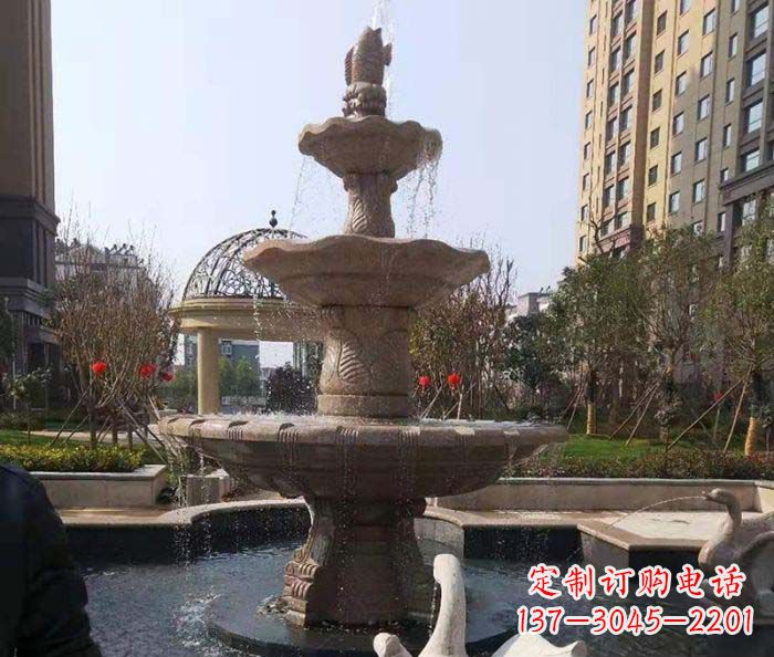 天津小区景观晚霞红鲤鱼石雕喷泉