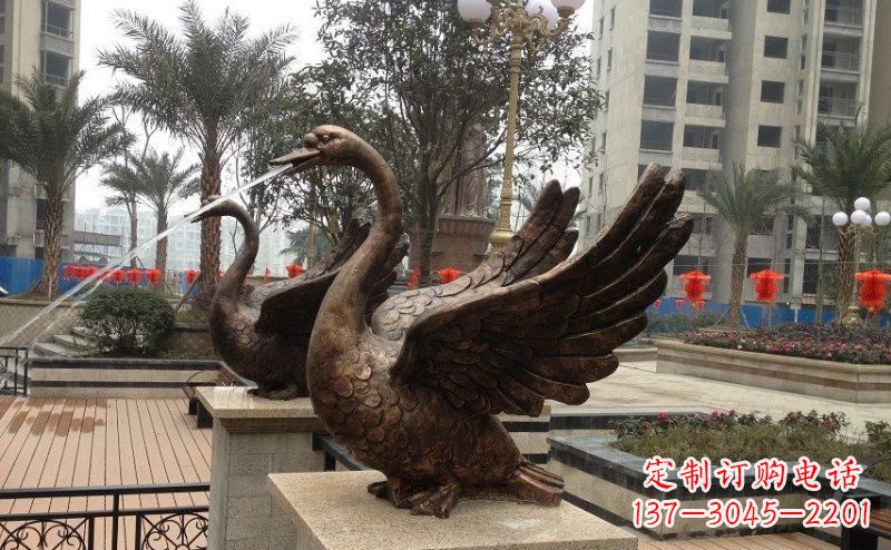 天津小区喷水天鹅动物铜雕