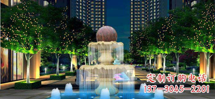 天津小区石来运转风水球石雕喷泉