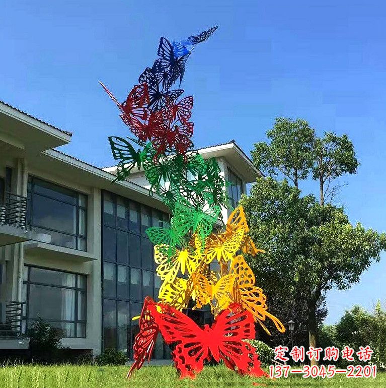 天津小区园林不锈钢彩色蝴蝶景观雕塑