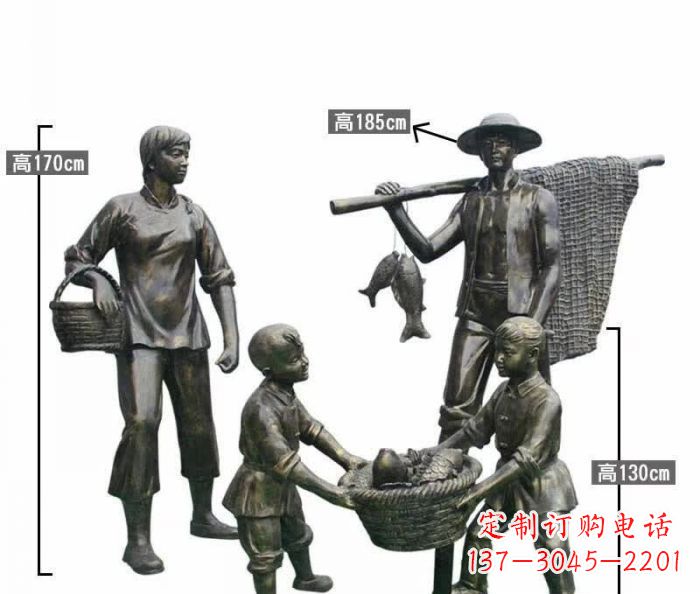 天津渔夫捕鱼民俗铜雕 (3)