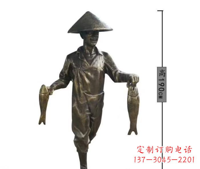 天津渔夫捕鱼民俗铜雕 (2)