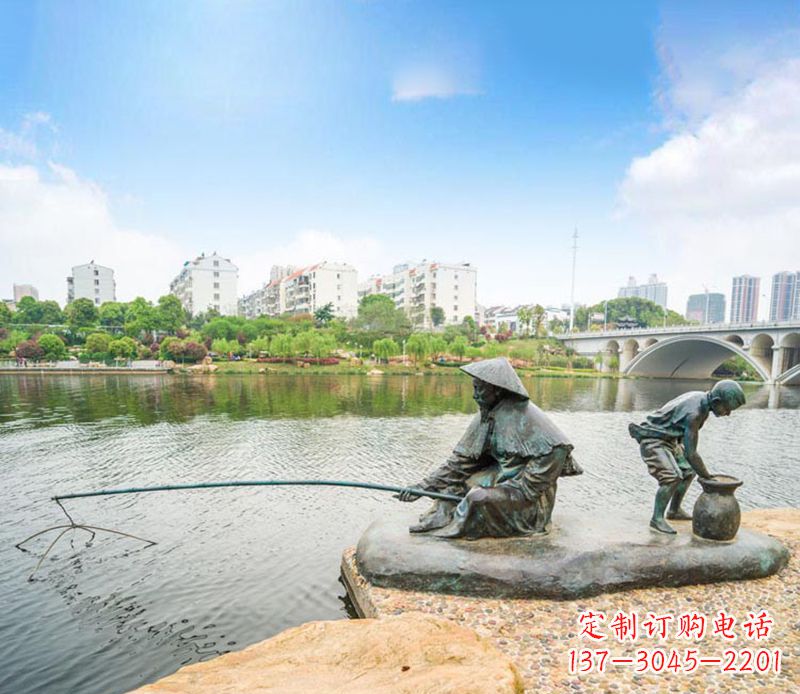 天津渔翁钓鱼公园景观铜雕