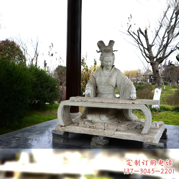 天津虞姬弹琴雕塑-公园古代人物著名美女情景雕塑