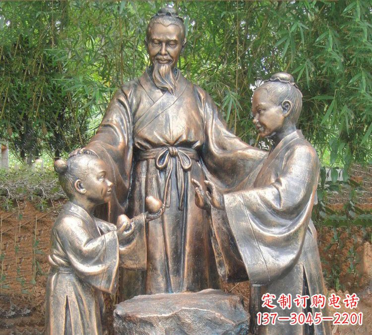 天津寓言故事铜雕_孔融让梨