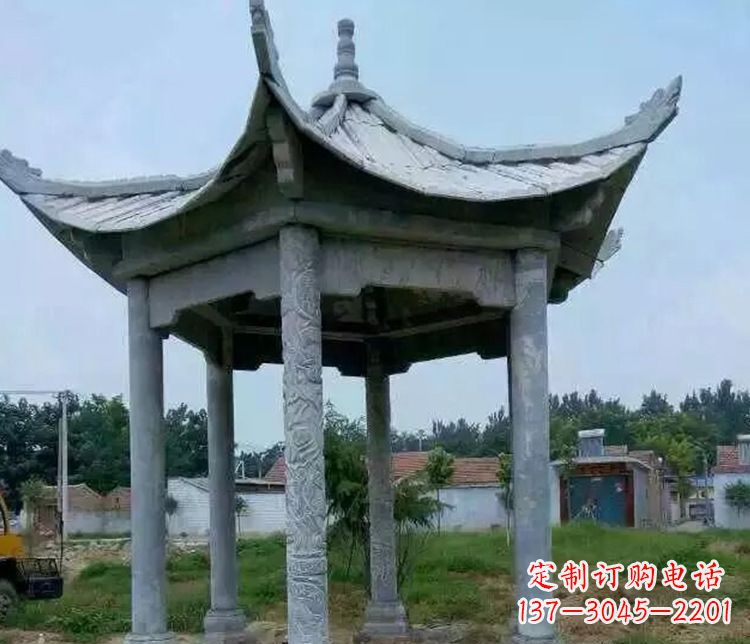 天津园林仿古六角凉亭景观石雕