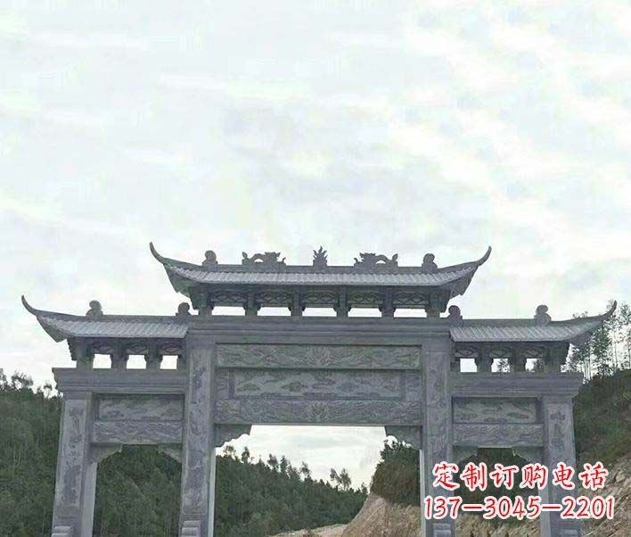 天津园林仿古三门石牌坊景观石雕