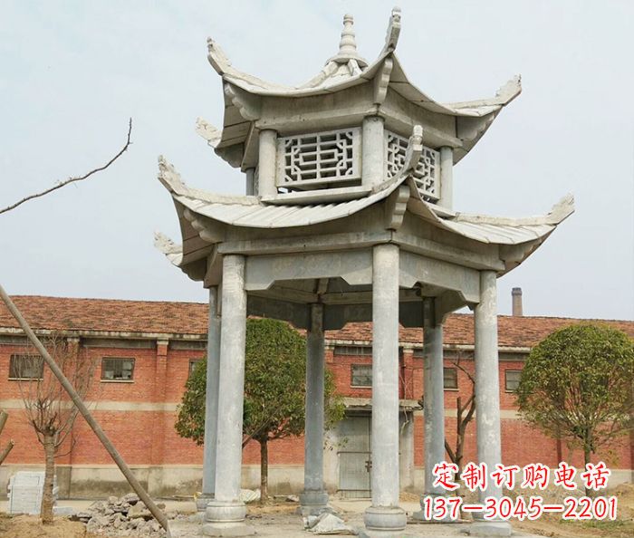 天津园林仿古双层石雕凉亭 (2)