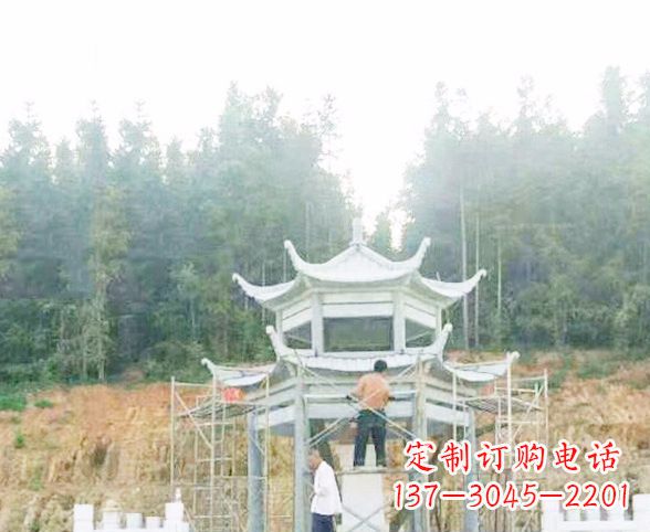 天津园林仿古双层石凉亭景观石雕 (2)