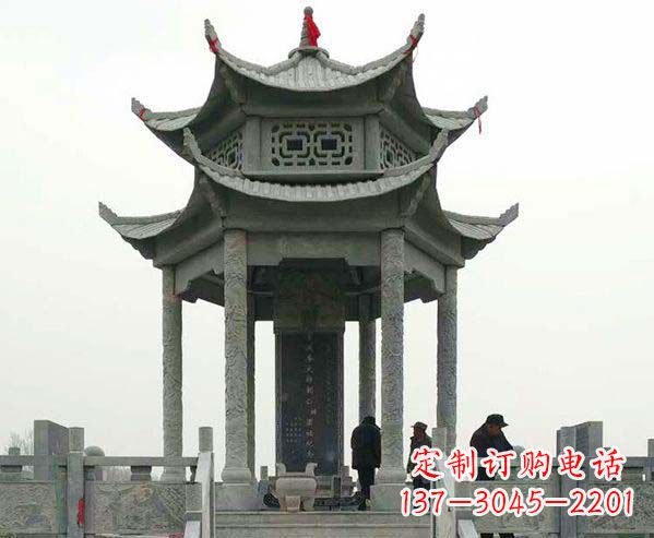 天津园林仿古双层石凉亭景观石雕