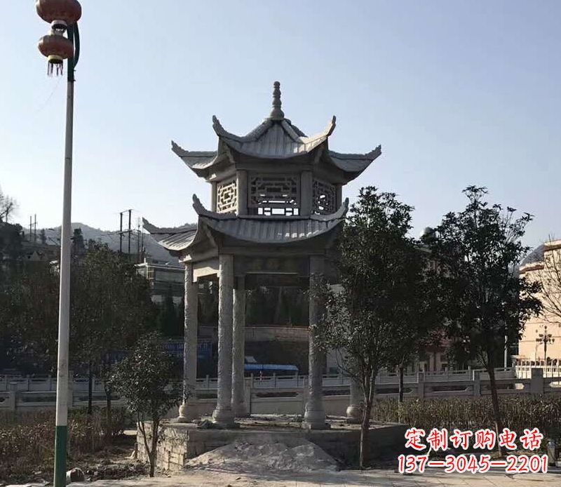 天津园林仿古双层石凉亭景观石雕 (4)