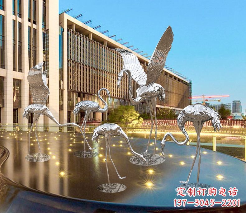 天津园林火烈鸟不锈钢雕塑
