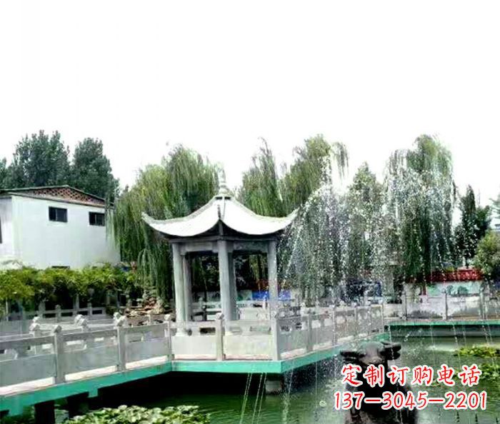 天津园林景观单层六角石雕凉亭
