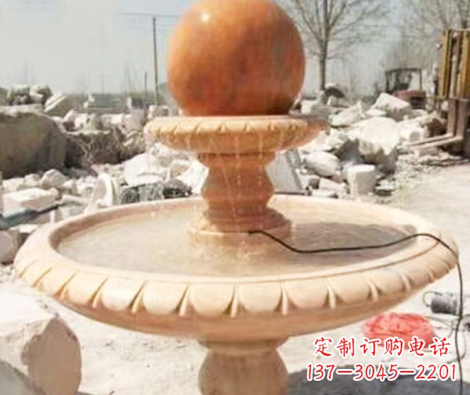 天津园林景观晚霞红风水球喷泉石雕 (3)
