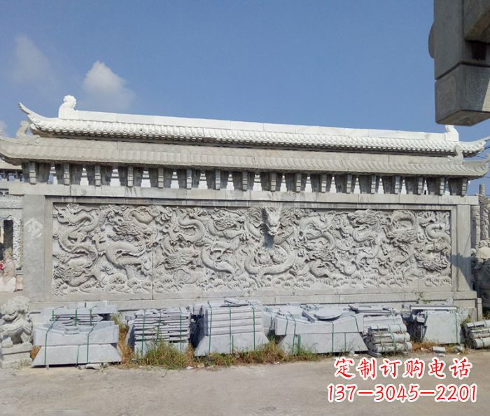 天津园林九龙壁石雕影壁 (3)
