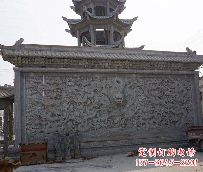 天津园林九龙壁石雕影壁