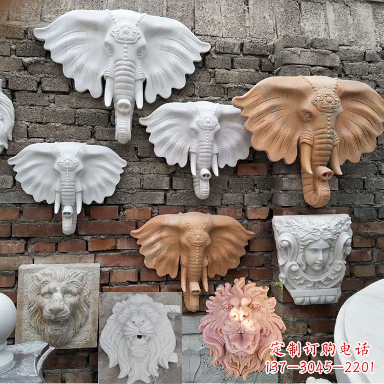 天津园林喷水壁挂大象头部雕塑