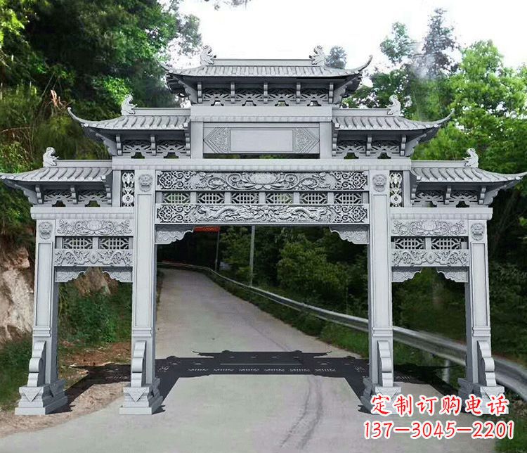 天津园林三门石牌坊景观石雕