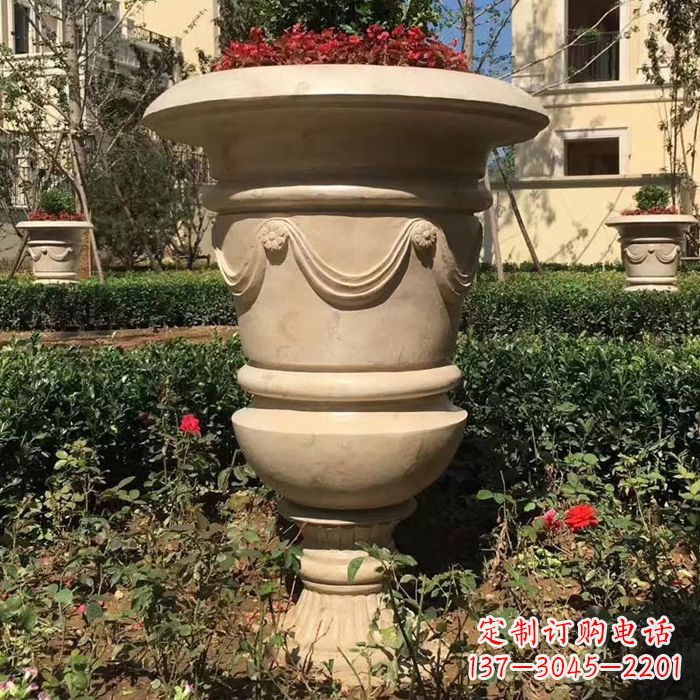 天津园林砂岩石雕花盆
