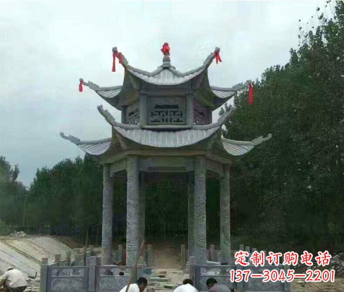 天津园林双层凉亭石雕 (3)