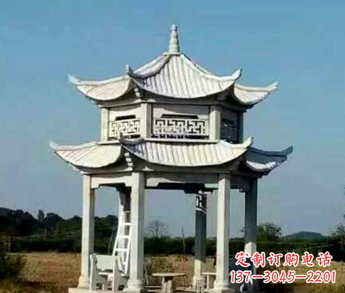 天津园林双层石雕凉亭 (2)