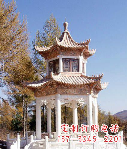 天津园林双层石凉亭景观石雕 (2)