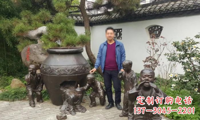 天津园林司马光砸缸铜雕 (2)