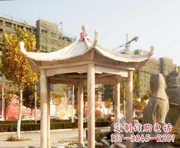 天津园林晚霞红单层凉亭景观石雕