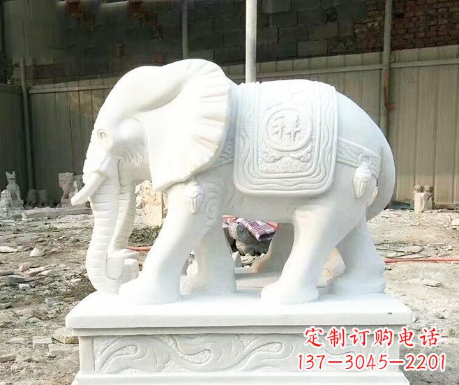 天津招财动物汉白玉大象石雕 (3)