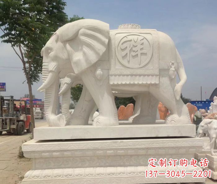 天津招财动物汉白玉吉祥大象石雕