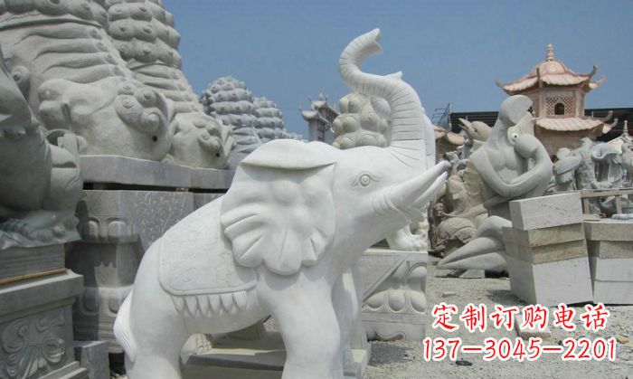天津招财动物汉白玉长鼻小象石雕