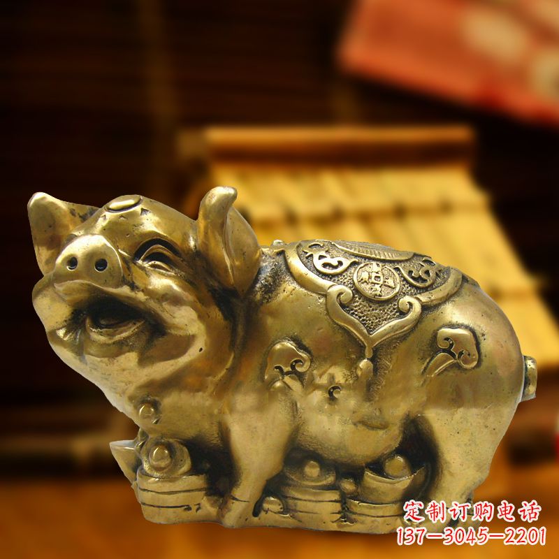 天津招财金猪铜雕-风水生肖动物雕塑企业商场美陈摆件