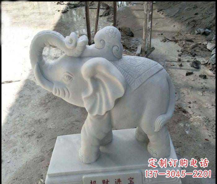 天津招财进宝汉白玉招财小象石雕