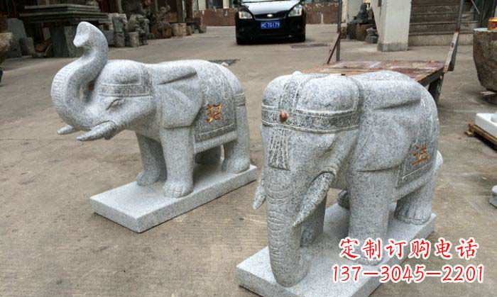 天津招财进宝芝麻灰大象石雕 (2)