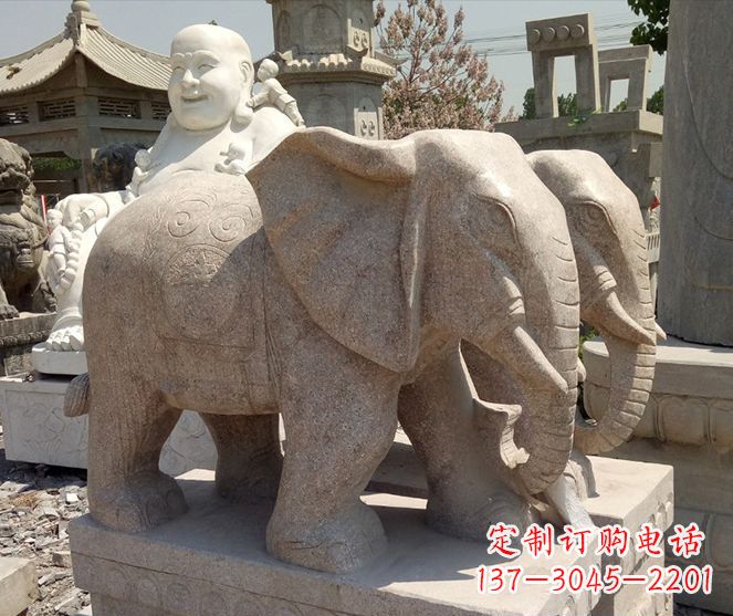 天津招财晚霞红大象石雕 (2)