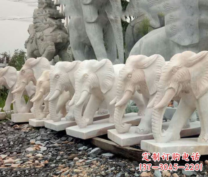 天津招财晚霞红大象石雕 (3)