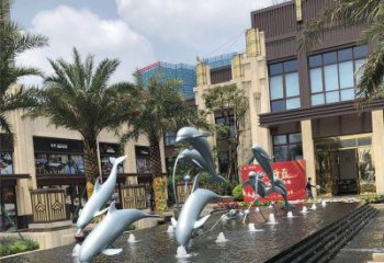 天津小区广场水景海豚雕塑