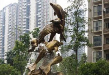 天津小区海豚喷泉铜雕
