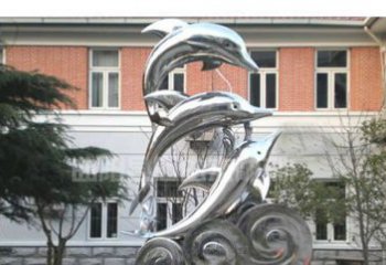 天津校园不锈钢海浪海豚雕塑
