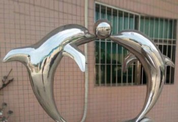 天津校园不锈钢海豚顶球雕塑