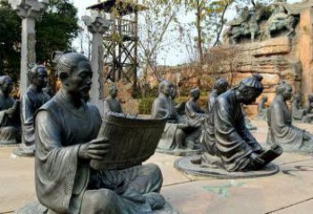天津园林看竹简书的古代人物景观铜雕